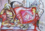The red sofa. Mixed media, 2016, 70x50cm